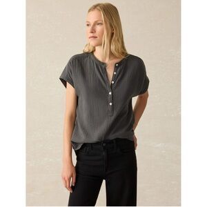 Faherty Organic Cotton Gray Gauze Top Button Up Short Sleeve Shirt Small VGUC